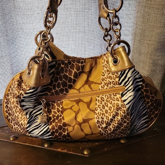 Kathy Van Zeeland Brown and Gold Shoulder Bag with Eye-Catching Design - Picture 2 of 10